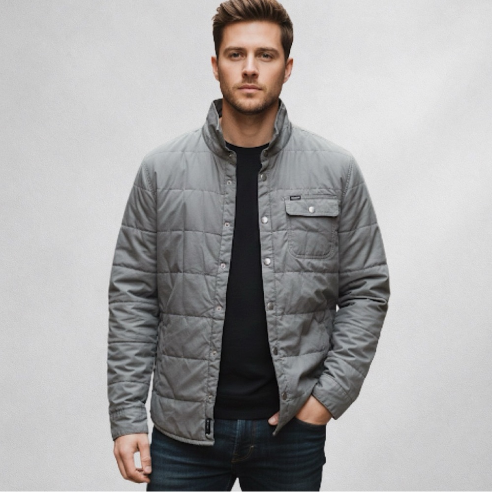 Brixton Insulated Jacket Gray Snap Front Cotton Men’s L Streetwear Workwear Coat